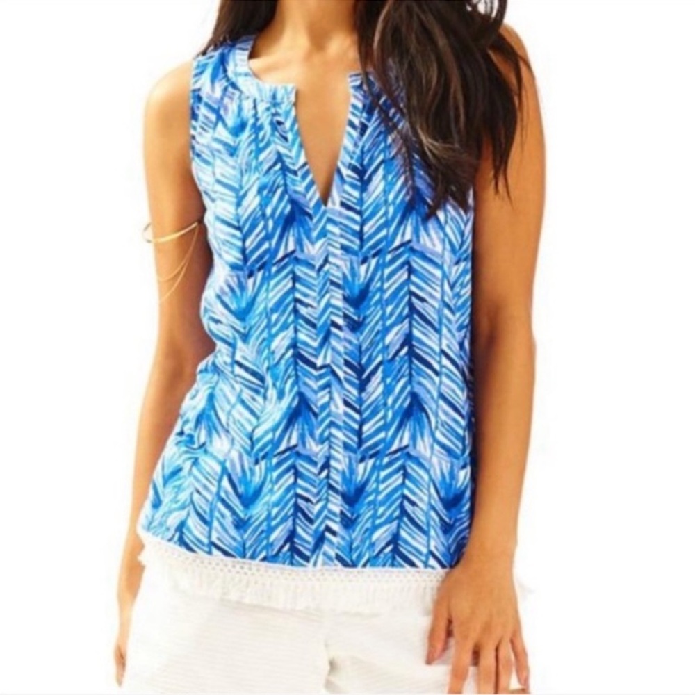 Lilly Pulitzer Kipper Sleeveless Tank Top Lapis Blue Costa Verde